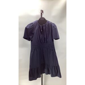 Quince Womens 100% Organic Cotton Poplin Tiered Mini Dress Navy Basic Sleeved L